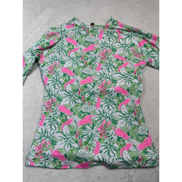 Lilly Pulitzer Sophie UPF 50+ Zip Rash Guard Top Parrot Jungle Print Size 10 - Picture 6 of 8